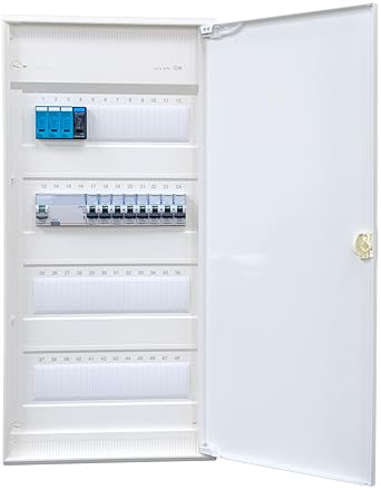 Hager VA48CN Surface-Mounted Distributor 4 Rows with Surge Protection Ready for Connection Wired with Terminal Block Equipping 1x FI 4-Pin + 8x LS B16A