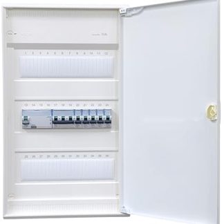 Hager Surface-Mounted Distributor 3 Rows VA36CN Ready for Connection Wired with Terminal Block 1x FI 4-Pin + 1x 3-Pin + 5x 1-Pin LS B16A