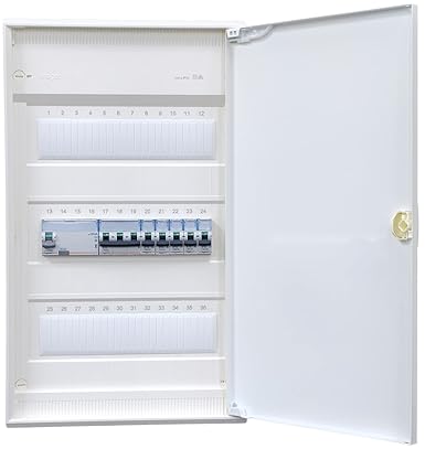 Hager Surface-Mounted Distributor 3 Rows VA36CN Ready for Connection Wired with Terminal Block 1x FI 4-Pin + 1x 3-Pin + 5x 1-Pin LS B16A