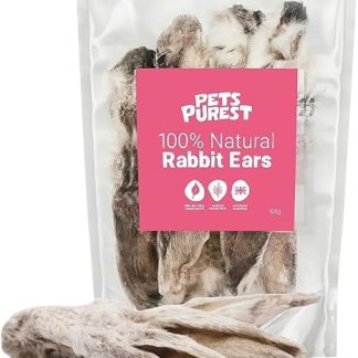 Pets Purest Rabbit Ears with Fur for Dogs, Puppies and Senior Dogs - 100% Natural, Air-Dried Dog Treats as Raw Dog Food and Low-Fat, Healthy, Hypoallergenic, Grain-Free Diet
