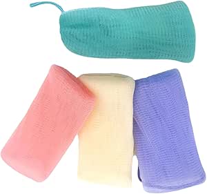 Vaguelly Set of 4 Soap Bags, Coloured Mesh for Gentle Exfoliation, Soap Storage and Foam Production at Home or Travel, Skin-friendly