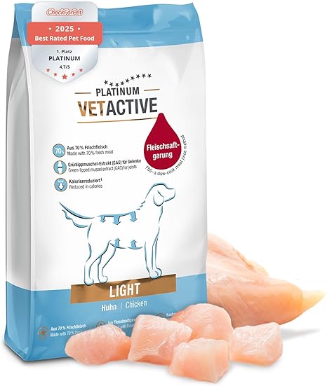 PLATINUM - VETACTIVE Light Dog Food Made from Meat Juice Cooking - 5 kg Dog Food Dry Nutrient Rich Like Barf - Especially Tasty Dry Dog Food for Dogs - Fat and Calorie Reduced