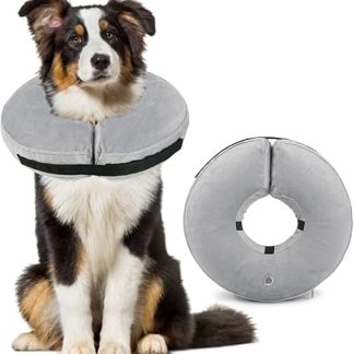 BUYGOO Inflatable Dog Collar for Dogs and Cats, Adjustable Protective Collar Dogs, Inflatable Dog Collar for Recovery After Surgery or Wounds, Grey, L