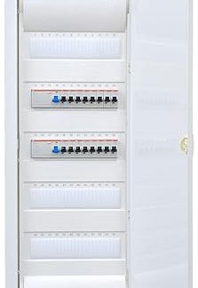 Hager Flush-Mounted Distributor 5 Rows VU60NC Ready for Connection Wired with Terminal Block Assembly ABB 2x FI 4-Pin + 16x LS B16A