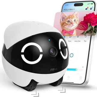 Enabot EBO ROLA Mini FamilyBot, 2K Pet Camera Robot: Movable Indoor Camera with Battery and Phone App, One Touch Call, 2-Way Audio, IR Night Vision, Motion Detection, Video Recording
