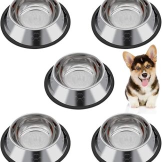 Iyowei 5 Piece Stainless Steel Dog Bowl, Non-Slip Cat Bowl Set, Food Bowl Set, Safe Feeding Bowl, Water Feeding Bowl for Cats, Dogs, Hamsters, Puppies, Small Animals (Size : 15.6 x 3.5 cm)