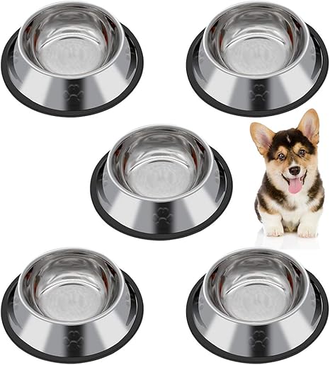 Iyowei 5 Piece Stainless Steel Dog Bowl, Non-Slip Cat Bowl Set, Food Bowl Set, Safe Feeding Bowl, Water Feeding Bowl for Cats, Dogs, Hamsters, Puppies, Small Animals (Size : 15.6 x 3.5 cm)