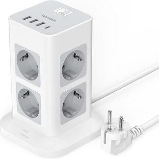TESSAN 8-Way Multiple Socket with USB C, Power Strip, Surge Protection with 4 USB, Multiple Plug Socket Tower with Switch, Extension Cable 2 m for Home, 3600 W