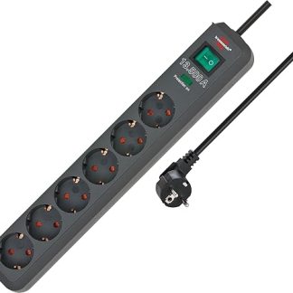 Brennenstuhl Eco-Line 6-Socket Power Strip With Surge Protection (Power Strip With Increased Contact Protection, On/Off Switch and 1.5 m Cable), Anthracite
