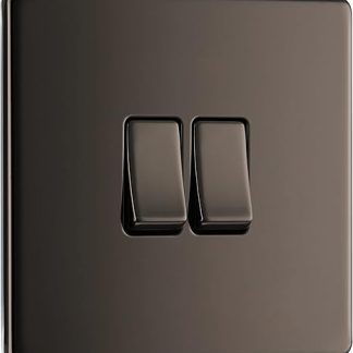 BG Electrical FBN42 SCREWLESS FLAT PLATE BLACK NICKEL 10A DOUBLE 2 WAY LIGHT SWITCH