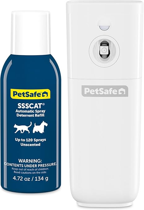 SSSCAT automatisches Fernhaltespray für Haustiere, hält Katzen und Hunde von Oberflächen, Pflanzen und potenziellen Gefahren fern, kein Möbelkratzen mehr, sicher, geruchlos und fleckenfrei