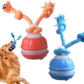 Dhqkqg Interactive Dog Toy, Pack of 2 Interactive Play Ball for Dogs, Electric Dog Ball with 4 Chew Cords, Dog Toy Ball, Emit Bird Sound, Ideal for Small Dogs and Puppies