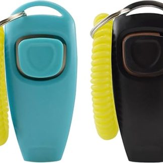 WOLMIK Pack of 2 Dog Clicker and Whistle 2 in 1, Clicker with Large Button and Whistles, Referees and Officials, Loud Clear Sound İdeal for Trainer, Pet, Cat, Recall - Black & Blue