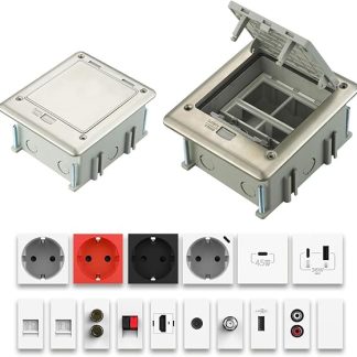erweiterbarer Edelstahl Bodentank Bodensteckdose Deckel versenkbar & arretierbar Steckdosenbox für Hohlböden & Estrich (1/2 Audio)