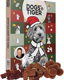 Dogs'n Tiger - Guido Maria Kretschmer Dog Advent Calendar 2025, Advent Calendar for Dogs - Natural & High-Quality Snacks Made from 85% Meat Behind Every Door, No Sugar & Grains