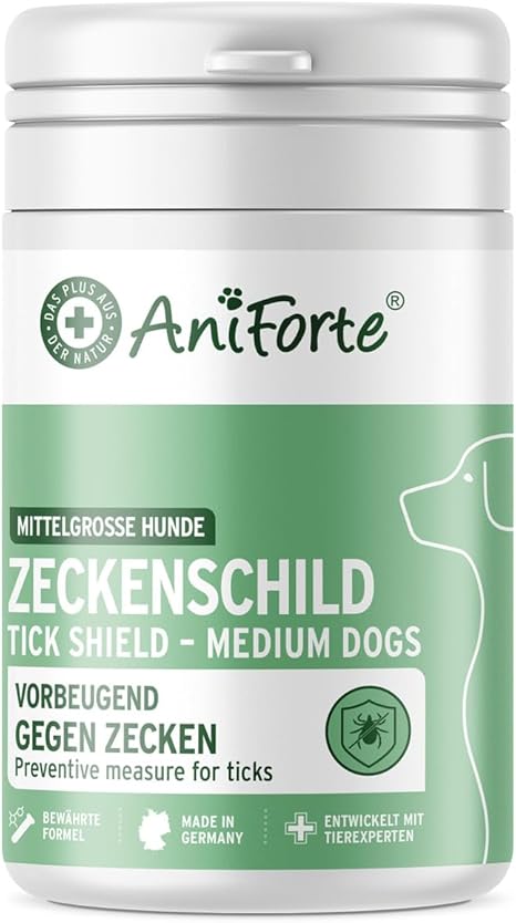 AniForte Tick Shield, Tick Protection for Medium Size Dogs (10 - 35 kg), Natural Tick Shield Through Skin Barrier, Anti-Tick Agent for Parasites, Prevention of Tick Bites, Tick Repellent Tablets, 60 Capsules