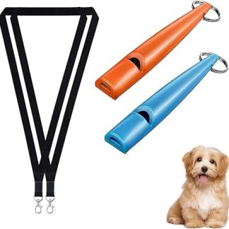 LIURFLNC Pack of 2 Dog Whistle Recall Loud and Wide Range Dog Whistle, Dog Whistle, High Frequency Silent, Ideal for Dog Training, Dog Whistles with Black Lanyard (Blue/Orange)
