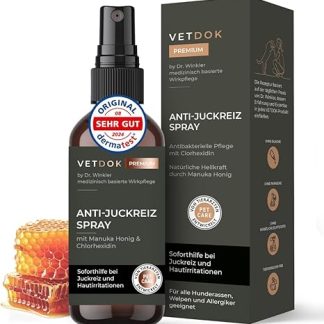 VetDok® by Dr. Winkler Anti-Itching Spray & Wound Spray with Manuka Honey & Chlorhexidine - For Dogs, Cats, Horses & Small Animals - For Tick Bites, Wounds, Allergies & Sensitive Skin 75 ml