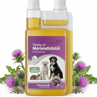 Livenay Milk Thistle Oil - Cold Pressed, Linoleic Acid & Vitamin E - Dogs, Cats, Horse - Skin, Fur & Digestion - 1,000 ml - Immune System, Supplementary Food, Milk Thistle Oil (for Cats/Dogs)