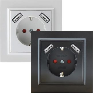 Type F Schuko Flush-Mounted Socket with Double USB in White - Ideal for Charging Electronic Devices in Tight Spaces