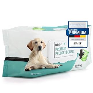 ReaVET Dog Care Wipes, Pack of 100, XXL Wet Wipes for Dogs, Cats - Extra Large Hypoallergenic & Tear-Resistant Cleaning Cloths, Dog Wipes for Buttocks, Paws, Eyes and Ears