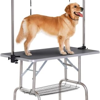 PawHut Dog Grooming Table Height Adjustable Pet Grooming Table Folding Dog Grooming Table Grooming Table Trimming Table with Lower Basket for Dogs Cats up to 100 kg Black