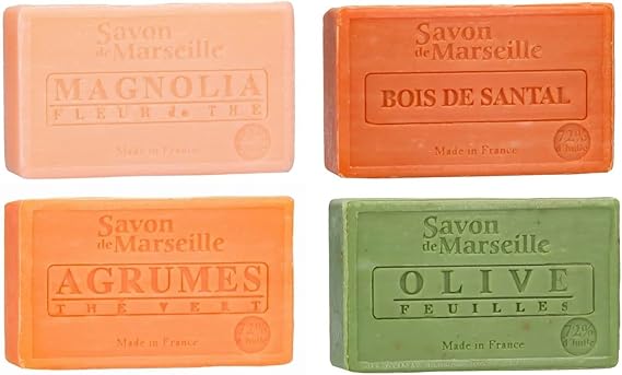 Marseille Soap 4 x 100 g in Fragrances Magnolia Sandalwood Citrus Olives
