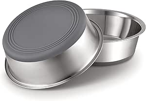 PEGGY11 Stainless Steel Metal Dog Bowls, Non-Slip Silicone Rubber Base Design, 1800 ml, Pack of 2