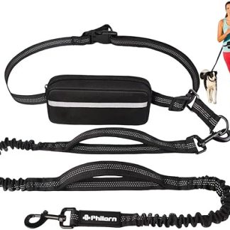 Philorn Jogging Lead Dogs, Hands-Free Running Lead for Dogs, Belly Strap, Dog Lead for Jogging, Running, Hiking with Dual Handles, Reflective Seams, Running Belt for Large Dogs up to 50 kg (for 1 Dog)