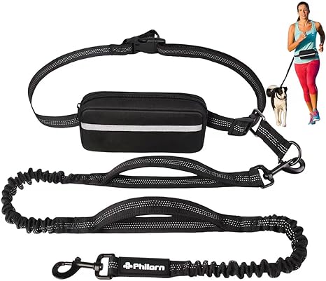 Philorn Jogging Lead Dogs, Hands-Free Running Lead for Dogs, Belly Strap, Dog Lead for Jogging, Running, Hiking with Dual Handles, Reflective Seams, Running Belt for Large Dogs up to 50 kg (for 1 Dog)