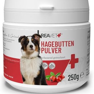 ReaVET Rosehip Powder for Dogs 250 g - Natural in Premium Quality, Strengthens Immune System + Joint Function, Rich in Vitamin C, Rosehip Powder for Dogs and Cats, No Additives