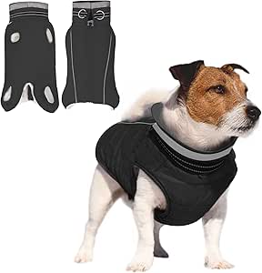 JULY'S SONG Dog Jacket, Fleece Lined Dog Coat, Sleeveless, Cotton with Chest Strap, Reflective Stripes, Warm Dog Clothing for Winter Autumn