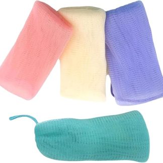 ULTECHNOVO Pack of 4 Soap Bags Made of Colourful Mesh Material, Hanging for Solid Soap, Facial Cleansing and Gentle Exfoliation, Quick Drain, Handy for Travel and Daily Shower