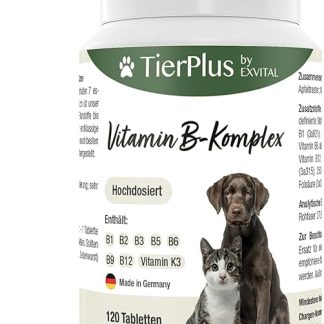 Tierplus Vitamin B Complex for Dogs and Cats - B1, B2, B3, B5, B6, B9, B12, K3, 120 Tablets, High Dose, Made in Germany