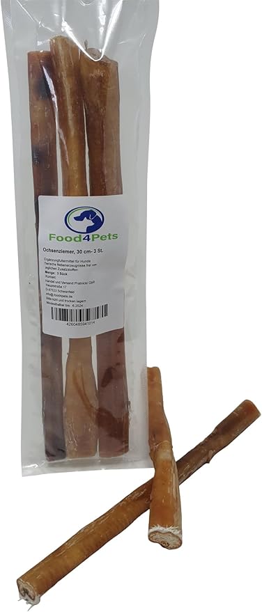Food4Pets Ochsenziemer Long 3 x 30 cm - Dog Treats 150 g, for Dental Care & Chewing Activity, Popular Chew Snack for Dogs