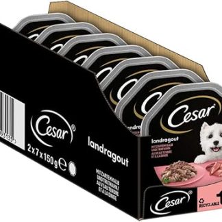 Cesar Wet Dog Food Country Kitchen with Veal and Turkey in Delicious Sauce, 14 Bowls (14 x 150 g)