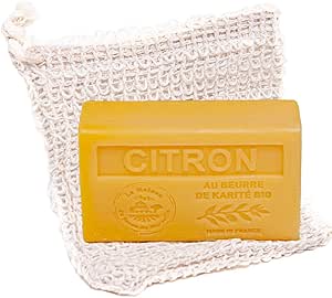 La Maison du Savon de Marseille Exfoliating Soap 100% Sisal Shea Butter Lemon Scented Soap Natural, Eco-Friendly and Moisturising for Smooth Skin, 125 g, Cream, cream-coloured, sisal soap bags