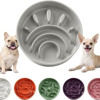 Ceramic Anti-Slinging Bowl for Small Dogs - Non-Slip Ceramic Dog Bowl - Feeding Bowl for Dogs and Cats - Suitable for Dry Food and Wet Food - Grey - 180 g