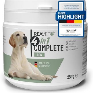 ReaVET 4-in-1 Complete Dog 250 g, Vitamins Dog, Natural All-Round Care for Dogs with Brewer's Yeast, Rosehip, Green-Lipped Mussel Powder, Support for Joints, Immune System, Skin, Fur &