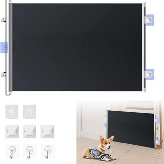 Door Gate Dog Stair Gate, 50 x 125 cm, Dog Gate, Home, Stair Safety Gate, Extendable for Bedroom, Balcony, Kitchen, Door Safety Gate, Extendable, Scratch-Resistant, Titanium Silver Fabric