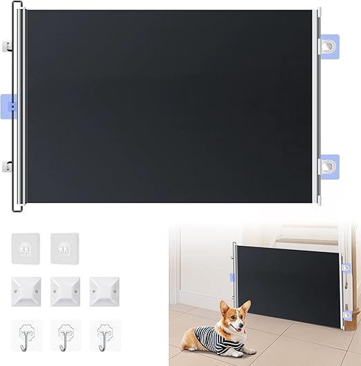 Door Gate Dog Stair Gate, 50 x 125 cm, Dog Gate, Home, Stair Safety Gate, Extendable for Bedroom, Balcony, Kitchen, Door Safety Gate, Extendable, Scratch-Resistant, Titanium Silver Fabric