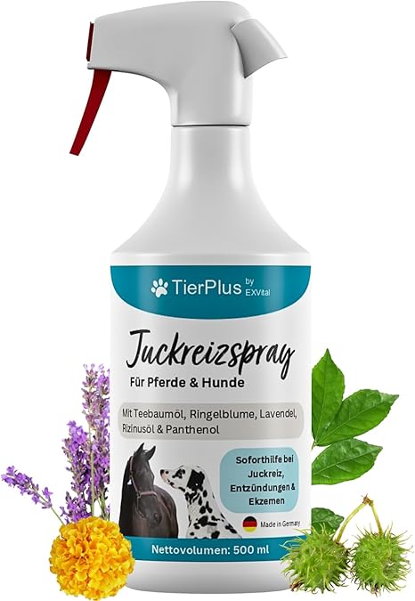 TierPlus Itching Spray for Horses & Dogs, 500 ml Spray Bottle, Against Itching, Inflammation & Eczema, Instant Aid for Allergies & Dry Skin, Smart Care Formula