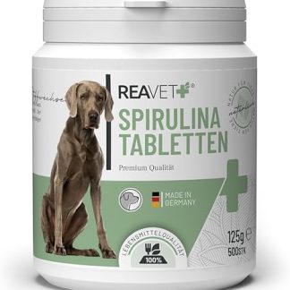 ReaVET Spirulina Tablets for Dogs Pack of 500 - Food Grade, 100% Pure Food Grade Microalgae I Natural Protein Source, Rich in Chlorophyll, Vitamins & Minerals