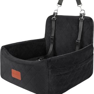 WOOAIDAGG Dog Driver Seat for Small/Medium Dogs, Portable Travel Dog Bed with Memory Foam, Removable and Washable, 3 Strap Safety Driver Seat for Dogs (Black, Small)
