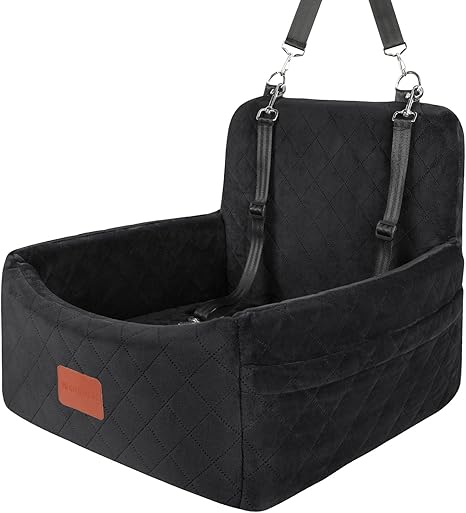 WOOAIDAGG Dog Driver Seat for Small/Medium Dogs, Portable Travel Dog Bed with Memory Foam, Removable and Washable, 3 Strap Safety Driver Seat for Dogs (Black, Small)