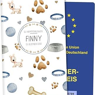 OLGS EU Pet ID Cover Lovely Pets Animal ID Protective Case Gift Idea Personalised with Name and Date of Birth (Foodbowl, EU Pet ID Personalised)