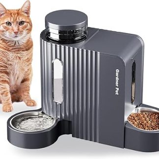 Gardner Pet Automatic Feeder for Cats/Dogs, 2 Bowls (3 L x 2), Automatic Cat Feeder and Water Dispenser Dog with Stainless Steel Bowl, No Electricity, BPA Free, Gravity Cat Food Automatic (Grey)
