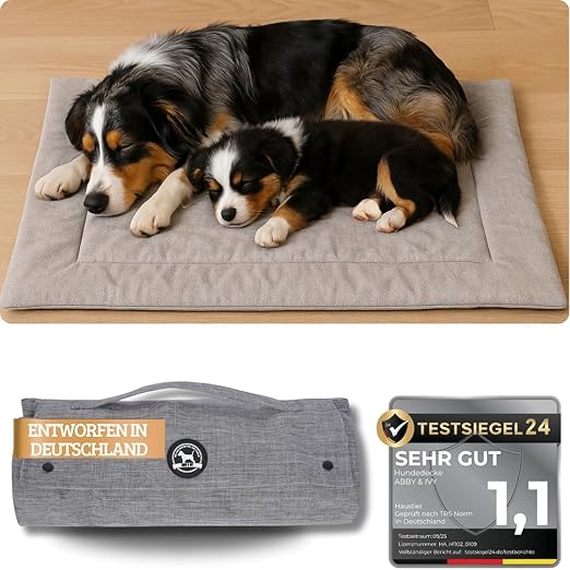 Abby&Ivy Dog Blanket for On the Go 90 x 70 cm Foldable, Washable, Non-Slip Blanket for Small and Medium Dogs - Lightweight, Robust, Easy Care & Insulating, Ideal Resie Blanket, Car and Outdoor Blanket