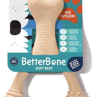 BetterBone - Dog Toy for Chewing - Small Soft Beef - Chew Bone Dog Nylon & GMO Free on Cellulose Base, Chew Toy Soft with Delicious Beef Flavour - Chew Wood Splinter Free & Sustainable