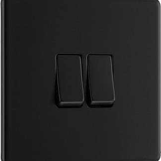 BG Electrical 20A 2 Way Double Light Switch, Matt Black